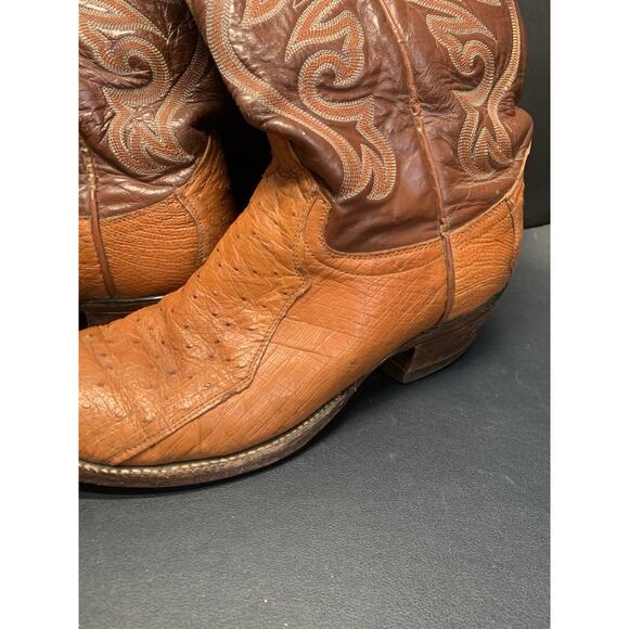 Vintage Ostrich Leather Cowboy Boots 11 D Western Embroidery main image 8